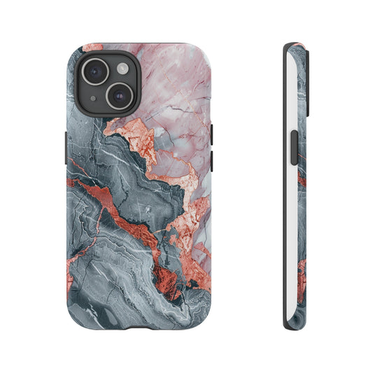Robust and shock-resistant phone case: gray, orange and gold marble
