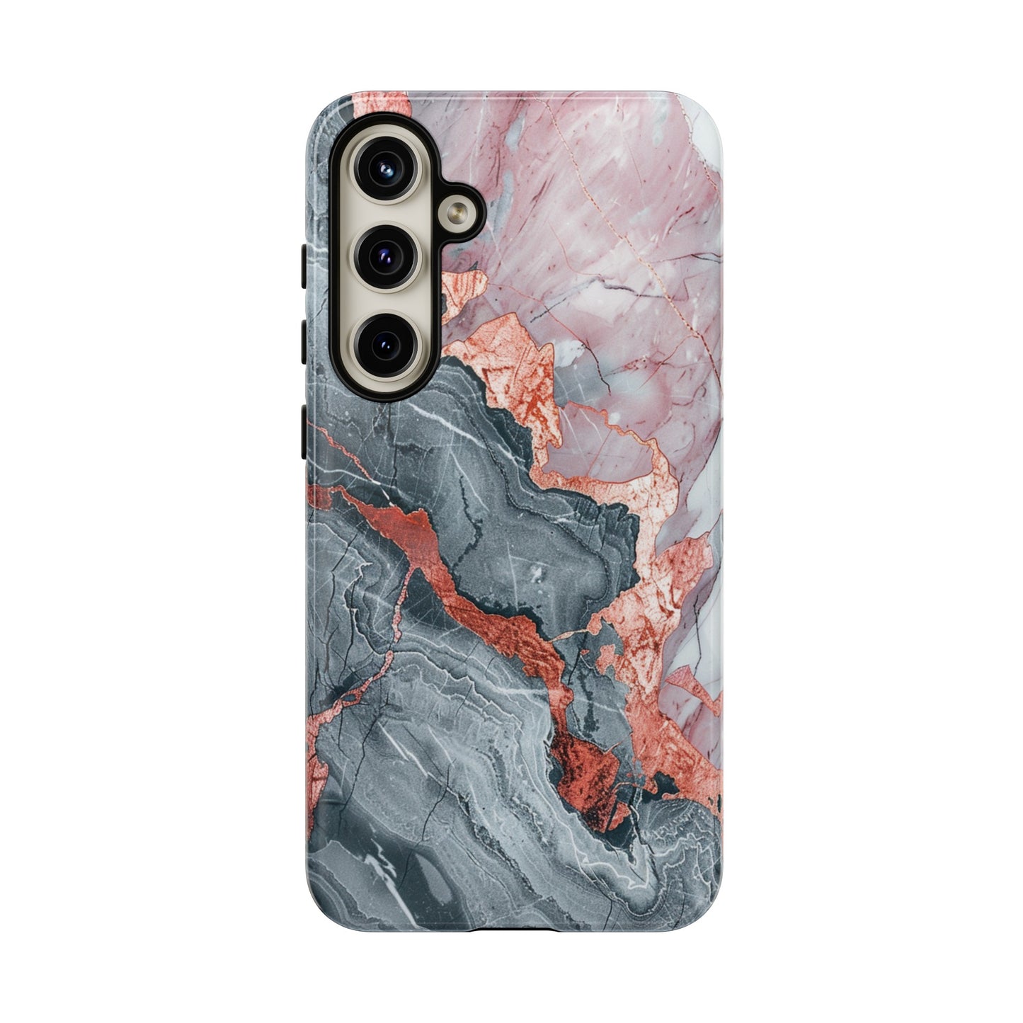 Coque téléphone robuste et résistante aux chocs  : marbre gris , orange et or