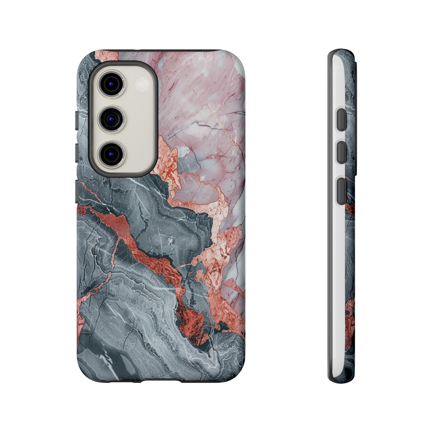 Coque téléphone robuste et résistante aux chocs  : marbre gris , orange et or