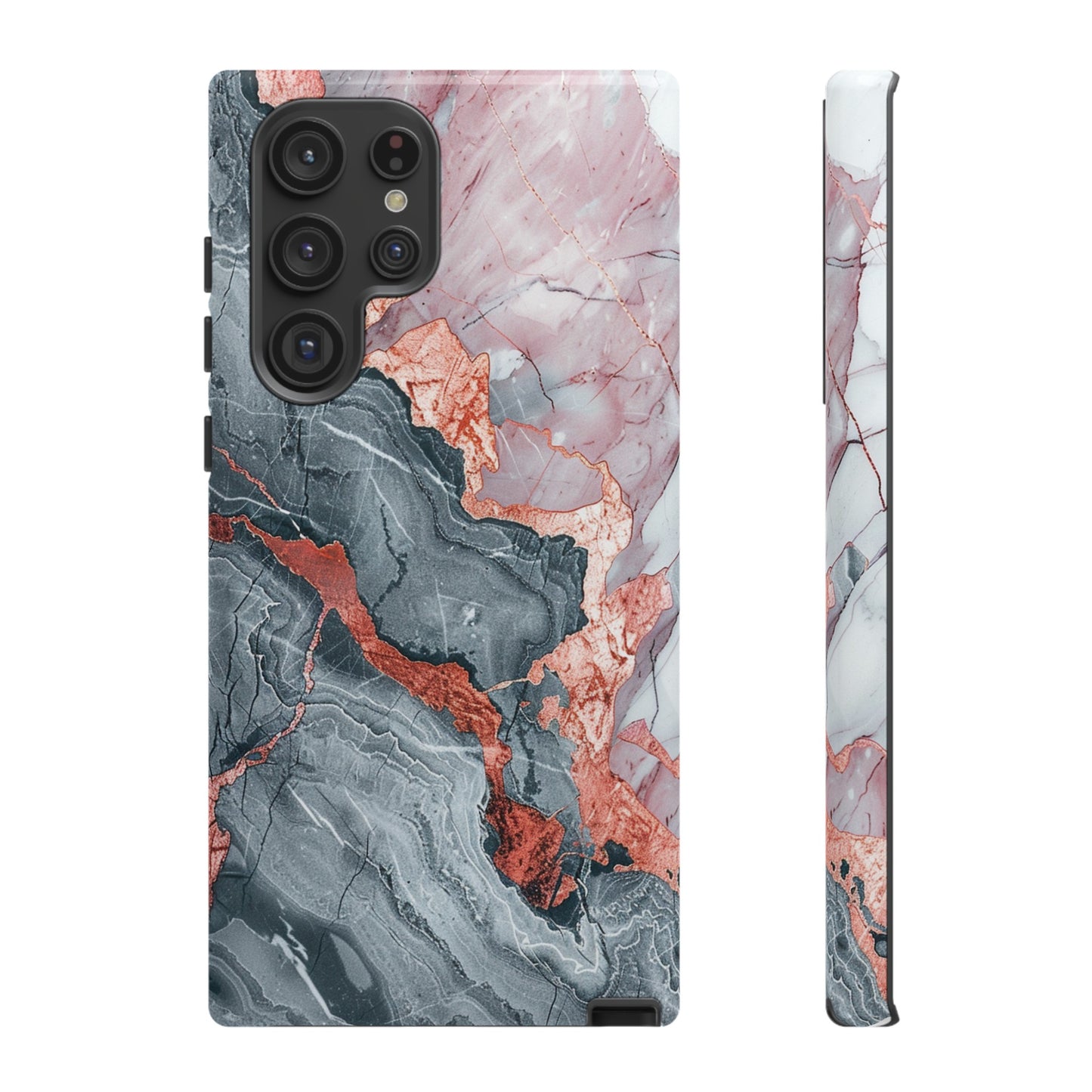 Coque téléphone robuste et résistante aux chocs  : marbre gris , orange et or