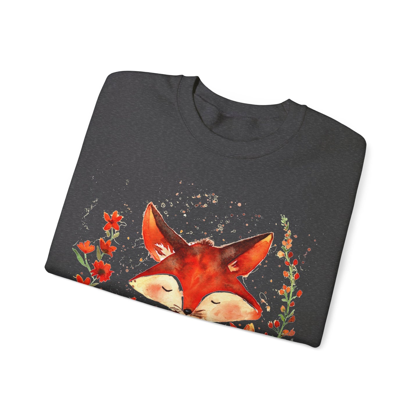 Pretty hand-painted fox and flowers Customizable sweatshirt: Unisex comfort clothing