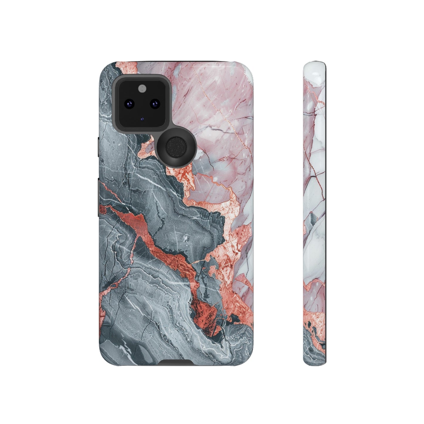 Coque téléphone robuste et résistante aux chocs  : marbre gris , orange et or