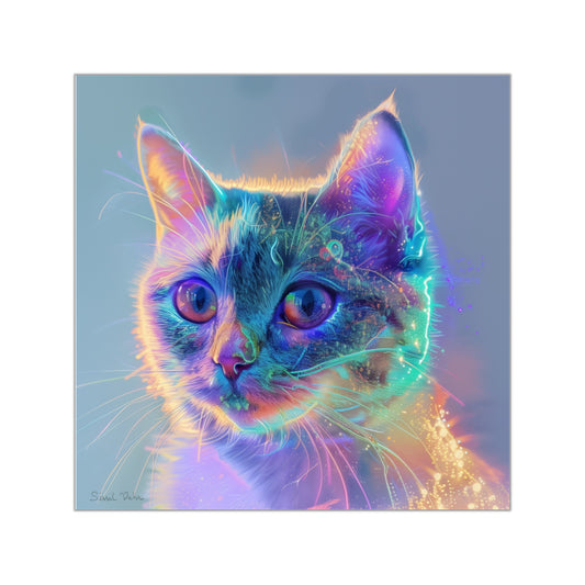 Holographic Cat Sticker: Futuristic Feline