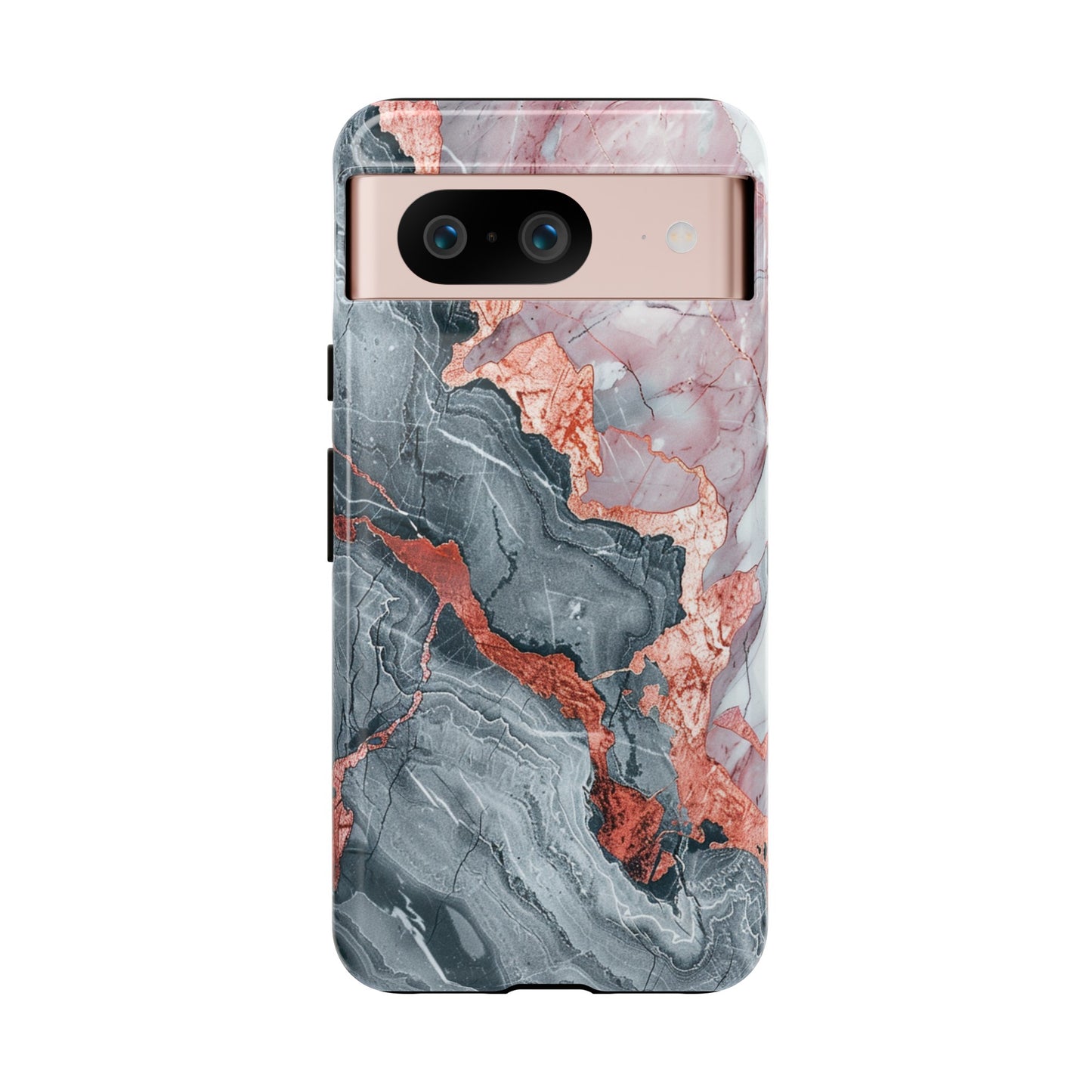 Coque téléphone robuste et résistante aux chocs  : marbre gris , orange et or