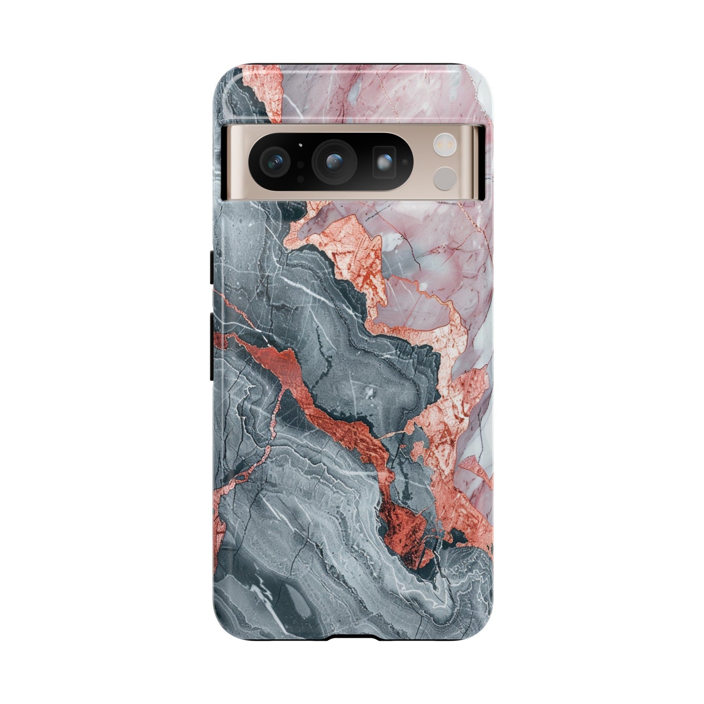 Coque téléphone robuste et résistante aux chocs  : marbre gris , orange et or