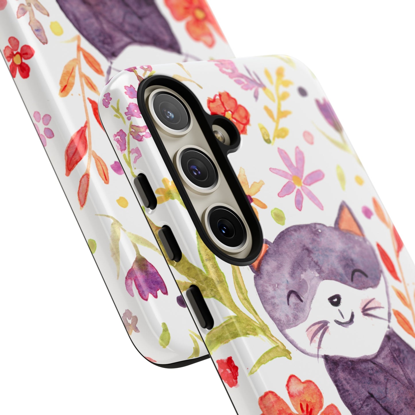 Robust and shock-resistant phone case Watercolor: Floral cat