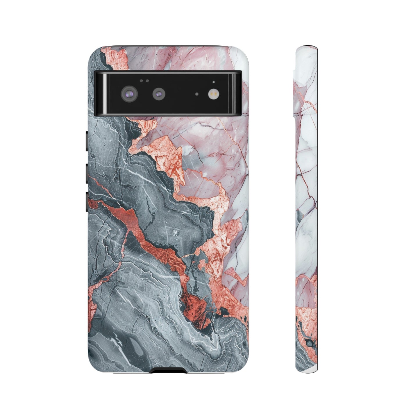 Coque téléphone robuste et résistante aux chocs  : marbre gris , orange et or