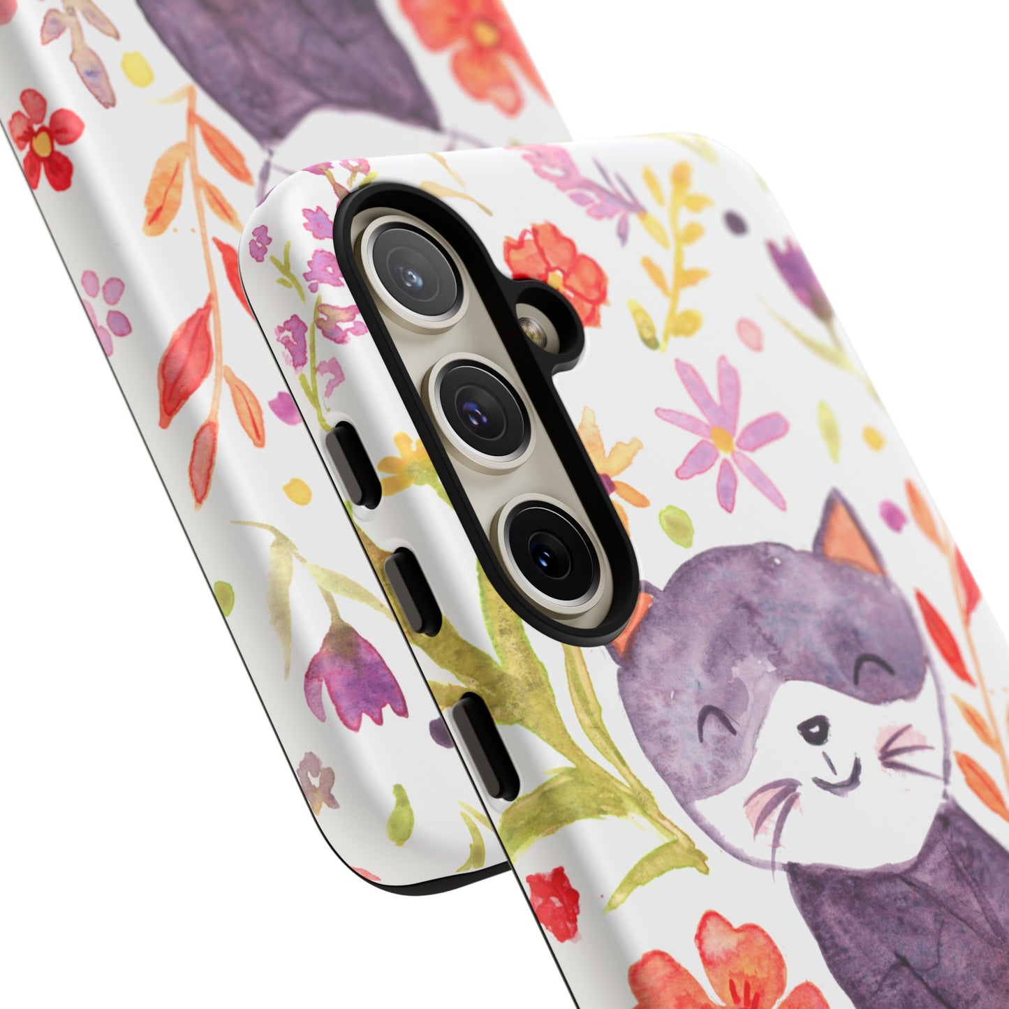 Robust and shock-resistant phone case Watercolor: Floral cat