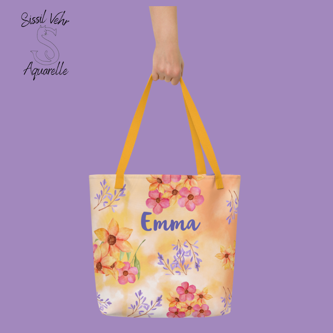 Sac de plage personnalisable en polyester - Grande taille avec impression de fleurs