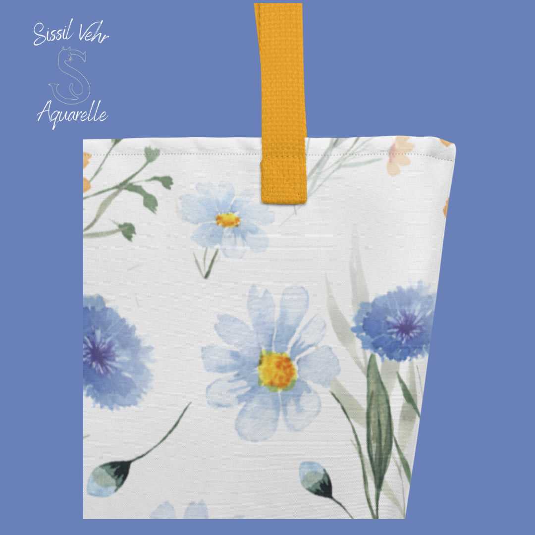 Sac de Plage Personnalisé  |Tote bag large | fleurs et bleuets |Polyester