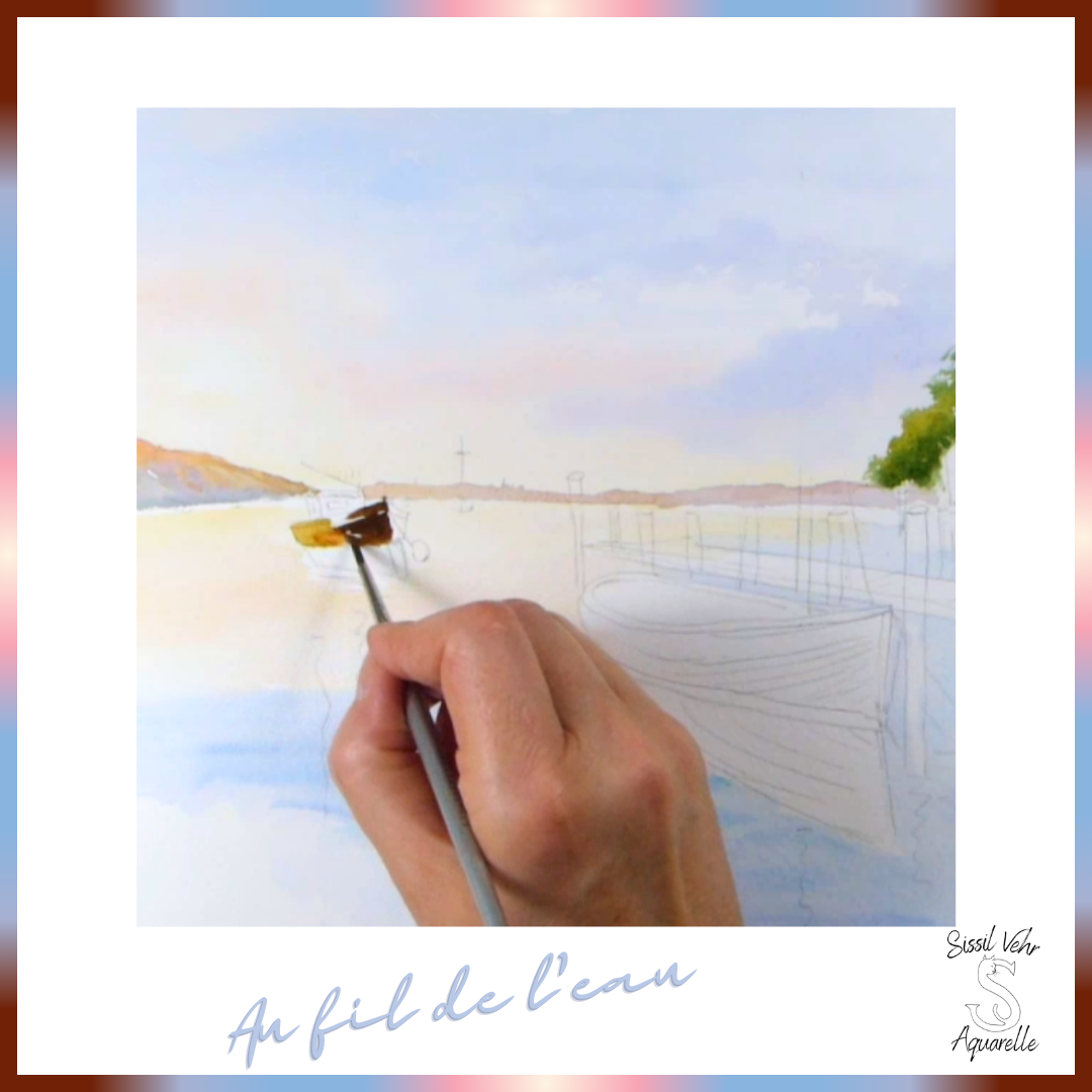 Tutoriel Vidéo Aquarelle DIY : Lever de Soleil avec Bateaux et Reflets avec carnet PDF inclus