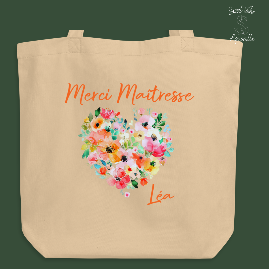 Tote Bag Merci maitresse Personnalisable Merci maitresse/ sac cadeau maitresse/sac maitresse - nounou- atsem personnalisé coton bio