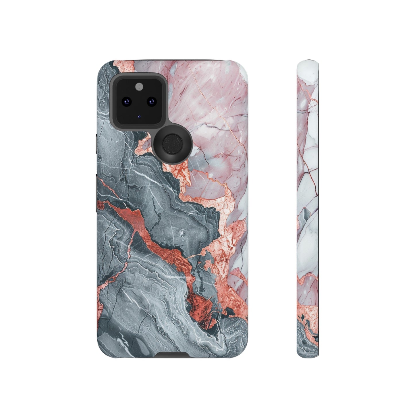 Coque téléphone robuste et résistante aux chocs  : marbre gris , orange et or