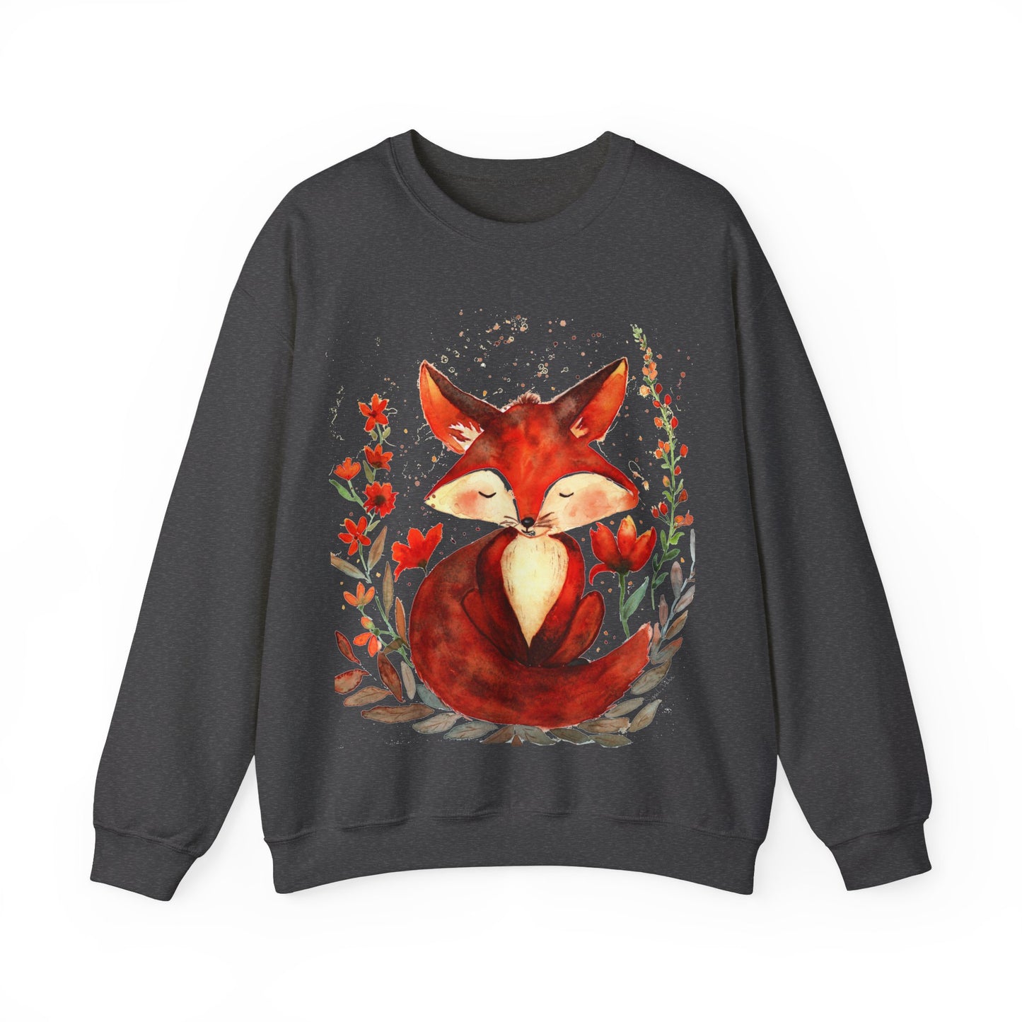 Pretty hand-painted fox and flowers Customizable sweatshirt: Unisex comfort clothing