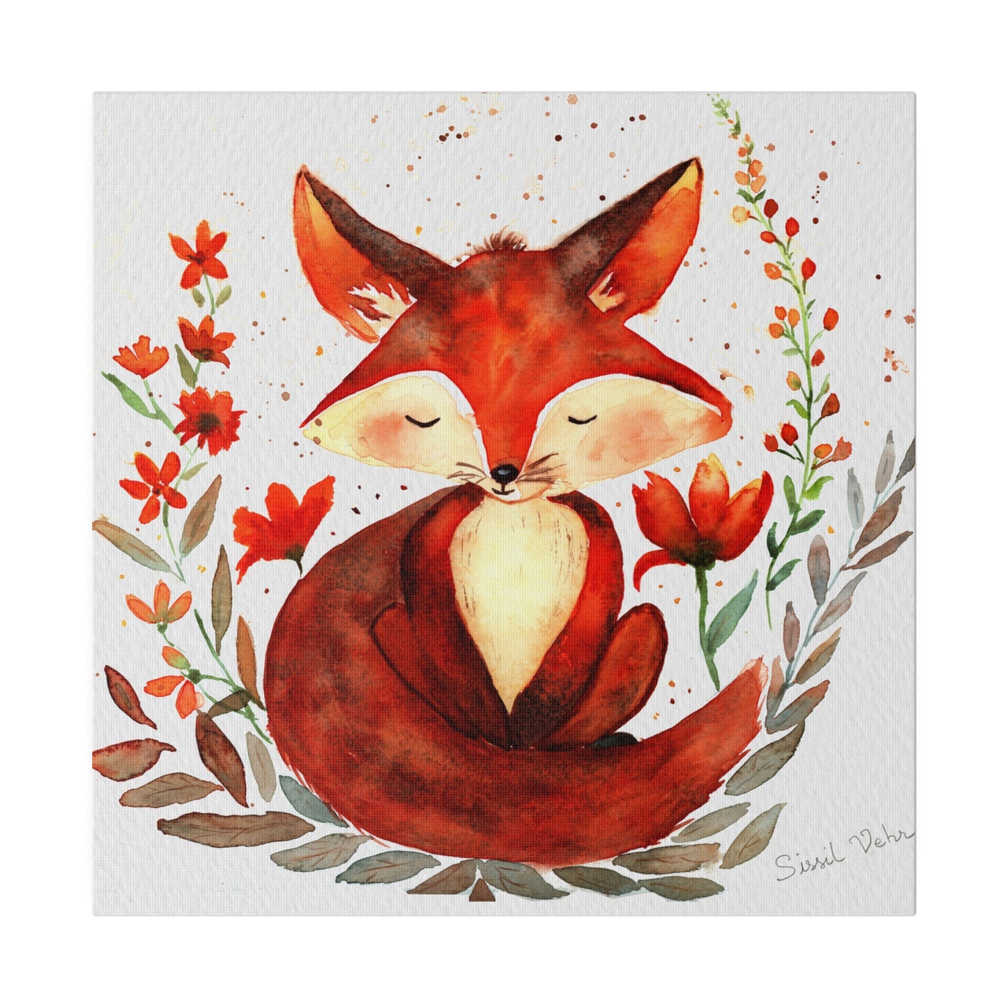 Impression d'art aquarelle : Adorable renard