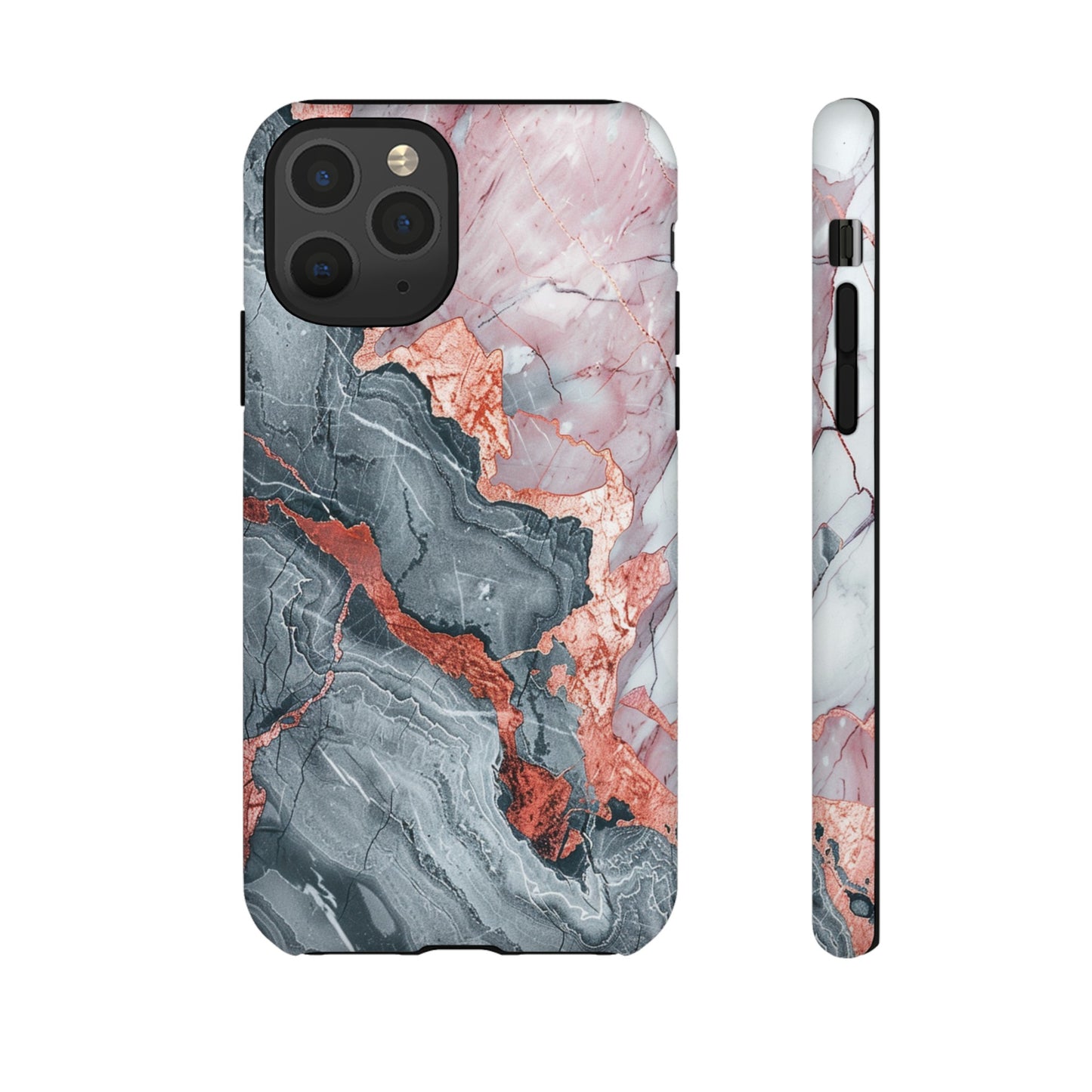 Coque téléphone robuste et résistante aux chocs  : marbre gris , orange et or