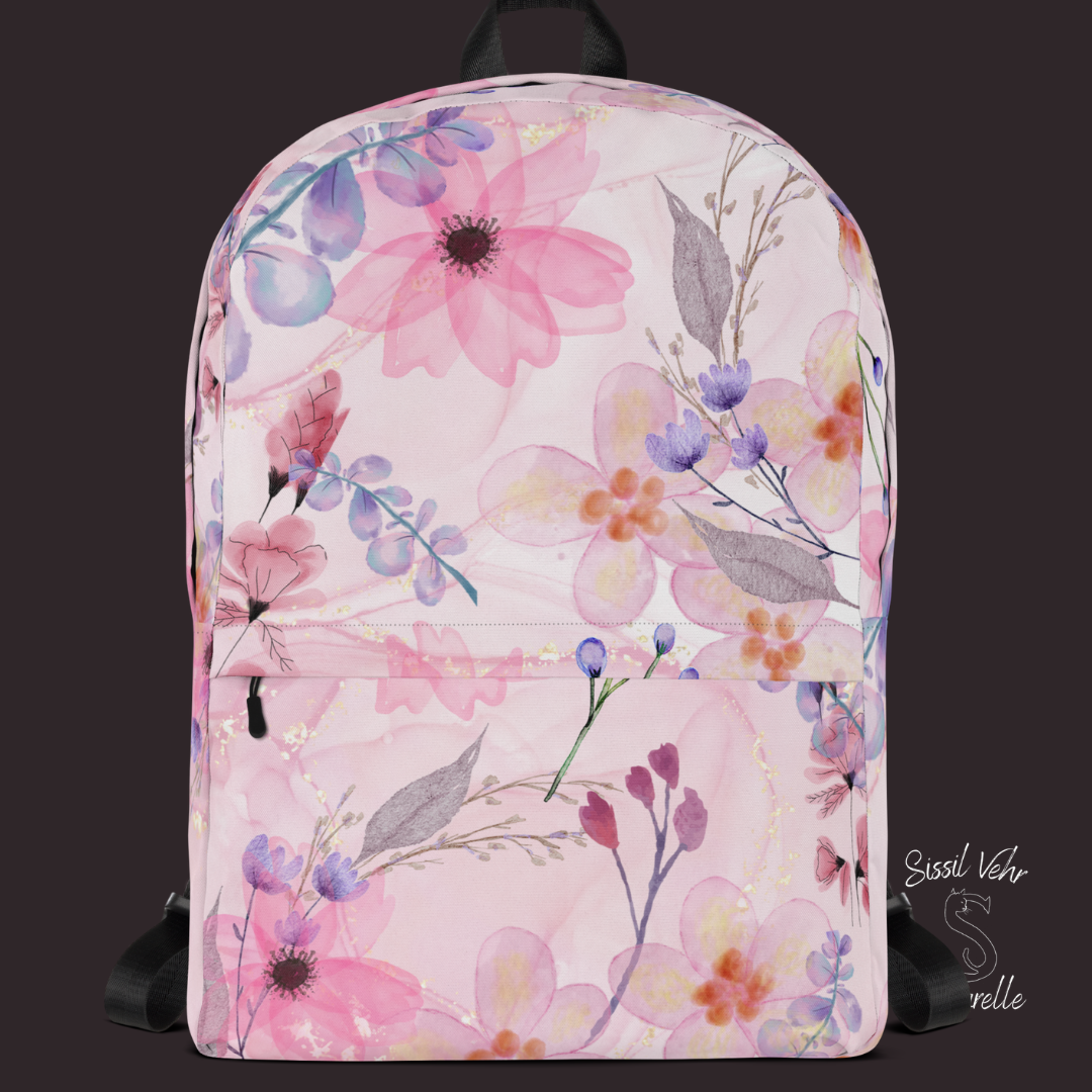 Sac à Dos Personnalisé pour Enfant et Adolescent - Motif Fleurs Aquarelle, Résistant à l'Eau, Prénom Personnalisé