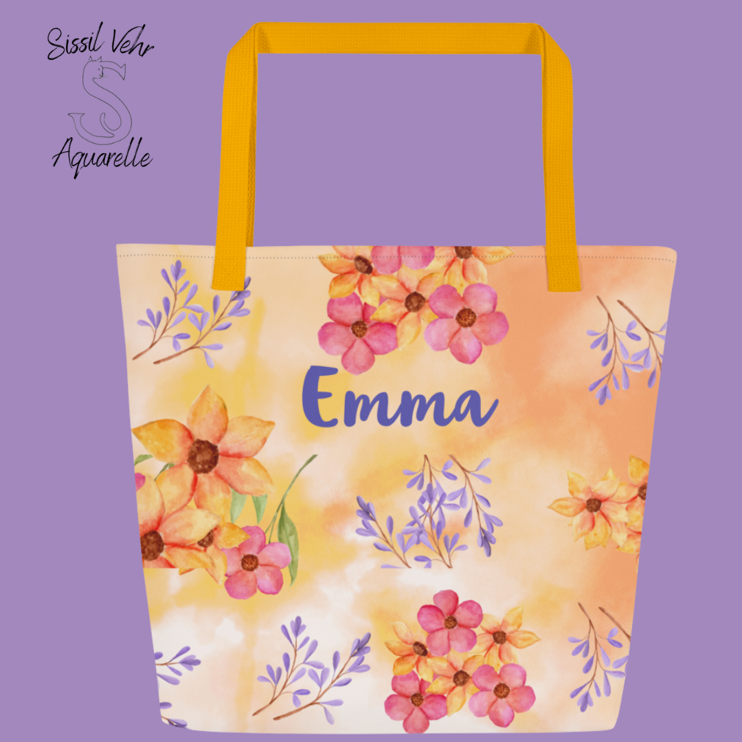 Sac de plage personnalisé  Fleurs - Tote bag large