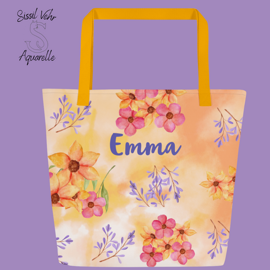 Sac de plage personnalisé  Fleurs - Tote bag large