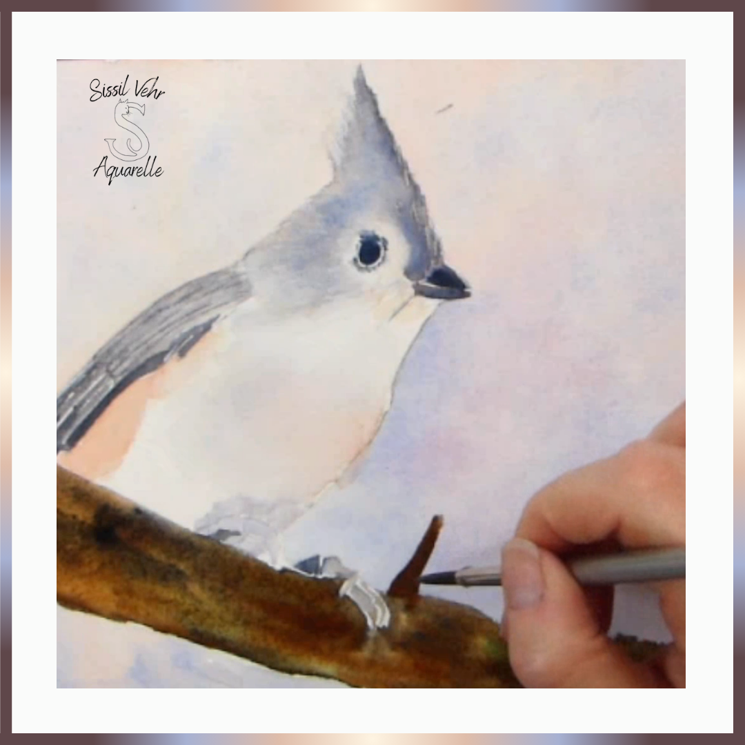 Comment peindre une mésange bicolore à l'aquarelle, tutoriel aquarelle d’un oiseau, apprenez à peindre en ligne