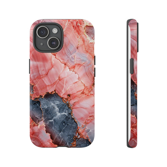 Robust and shock-resistant phone case: Gray and pink marble effect