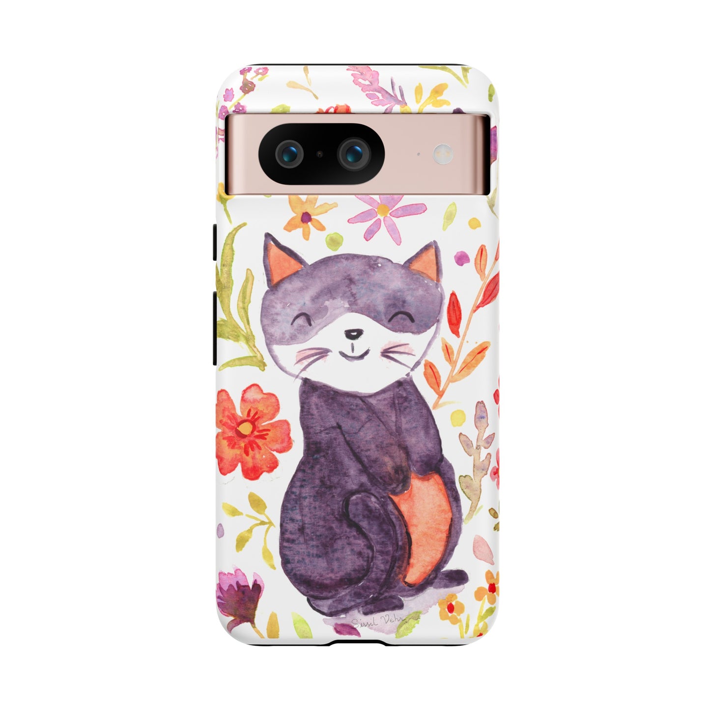 Robust and shock-resistant phone case Watercolor: Floral cat