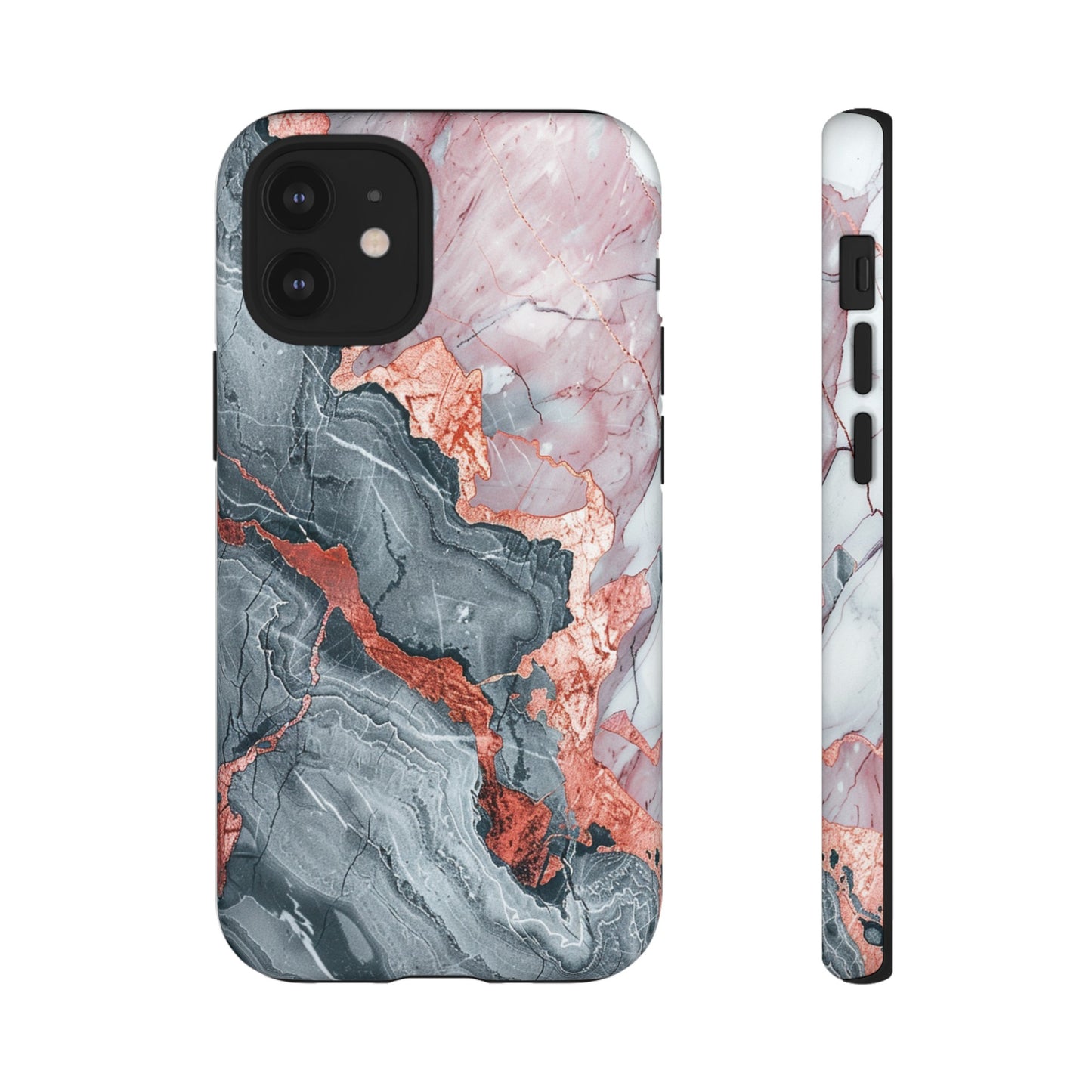 Coque téléphone robuste et résistante aux chocs  : marbre gris , orange et or