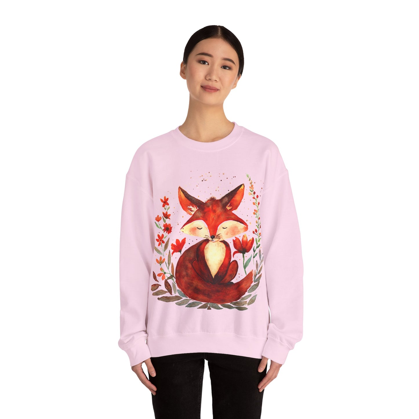 Pretty hand-painted fox and flowers Customizable sweatshirt: Unisex comfort clothing