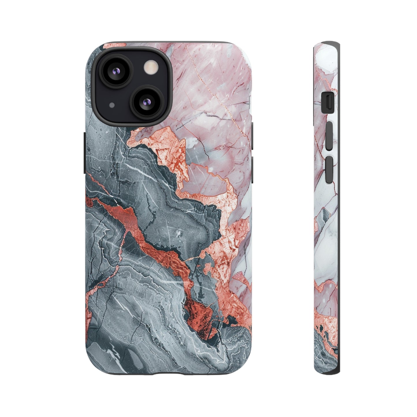 Coque téléphone robuste et résistante aux chocs  : marbre gris , orange et or