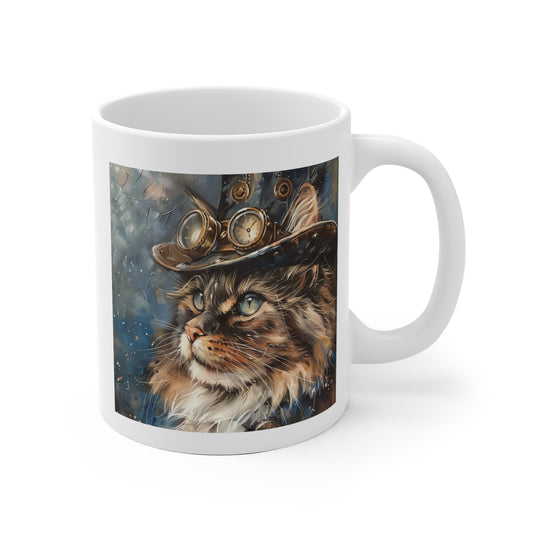 Steampunk ceramic mug: Norwegian Forest Cat Edition