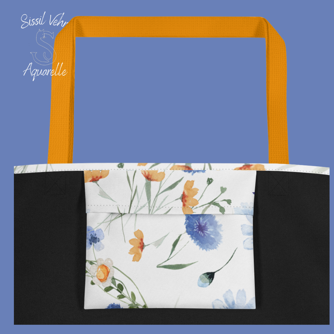 Sac de Plage Personnalisé  |Tote bag large | fleurs et bleuets |Polyester