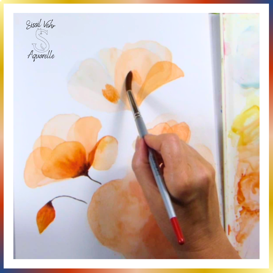 Cours Vidéo Aquarelle - Pavots semi abstraits - Tutoriel en 3 Vidéos de 60mn - Carnet PDF Inclus |Vidéos d'aquarelle en ligne