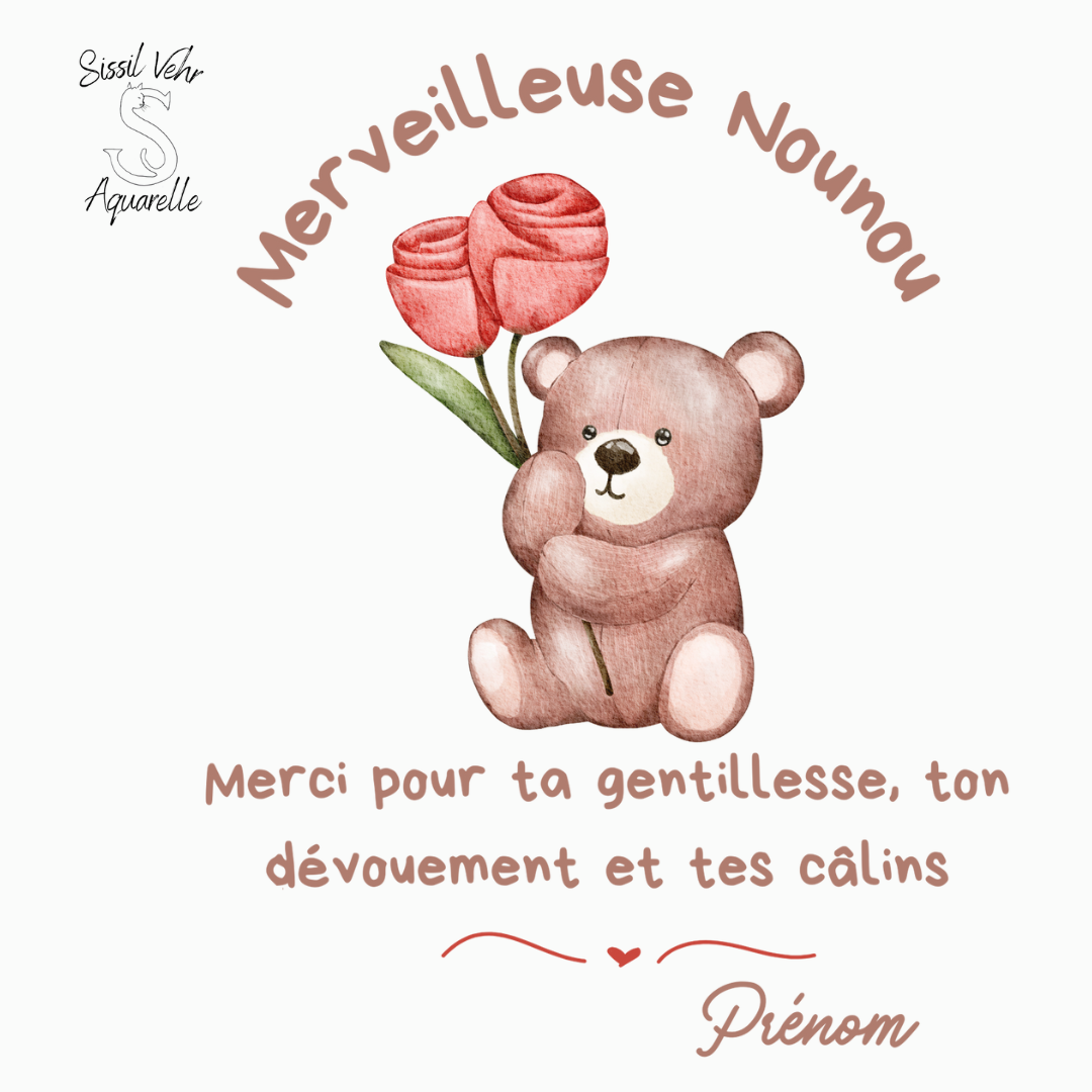 Gourde isotherme Nounou Personnalisable/ merveilleuse nounou/ cadeau nounou Petit ourson /Bouteille nounou personnalisée/cadeau nounou