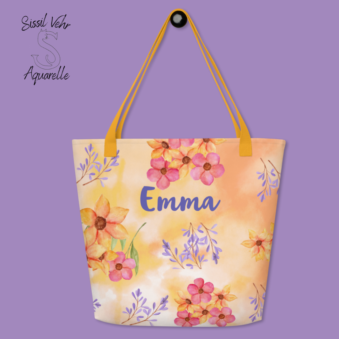 Sac de plage personnalisé  Fleurs - Tote bag large