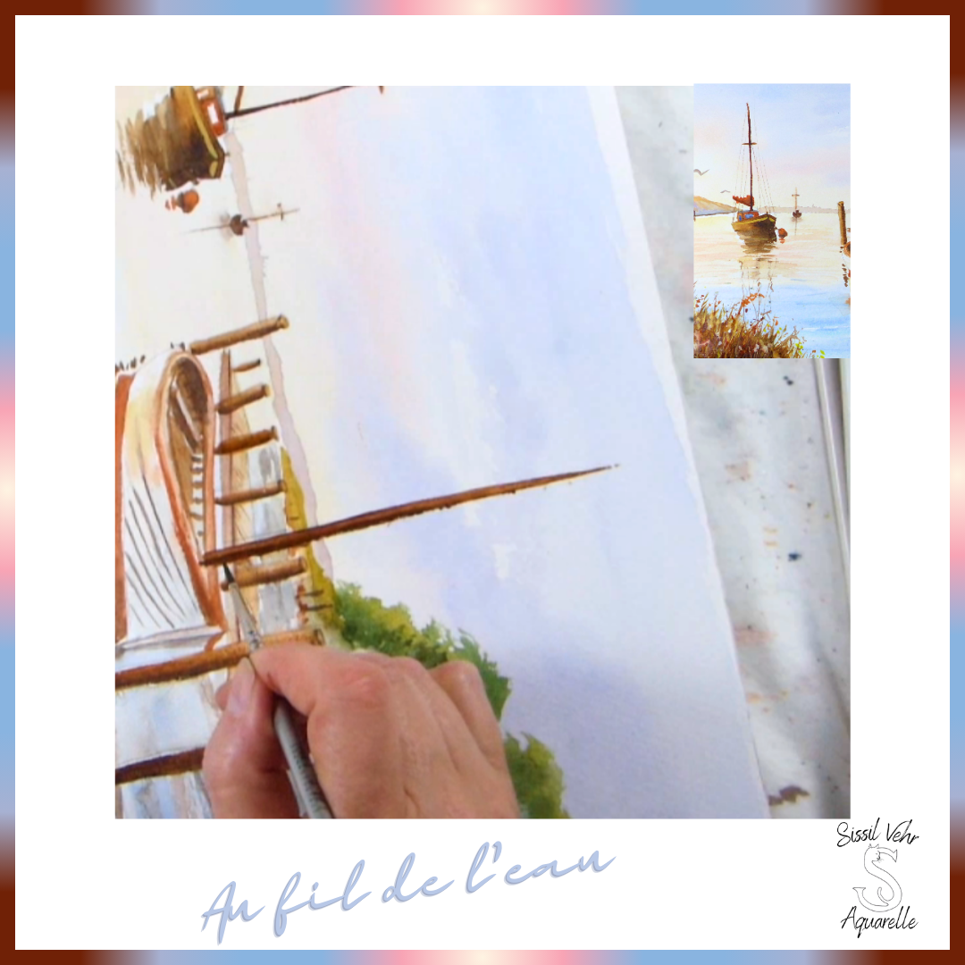 Tutoriel Vidéo Aquarelle DIY : Lever de Soleil avec Bateaux et Reflets avec carnet PDF inclus