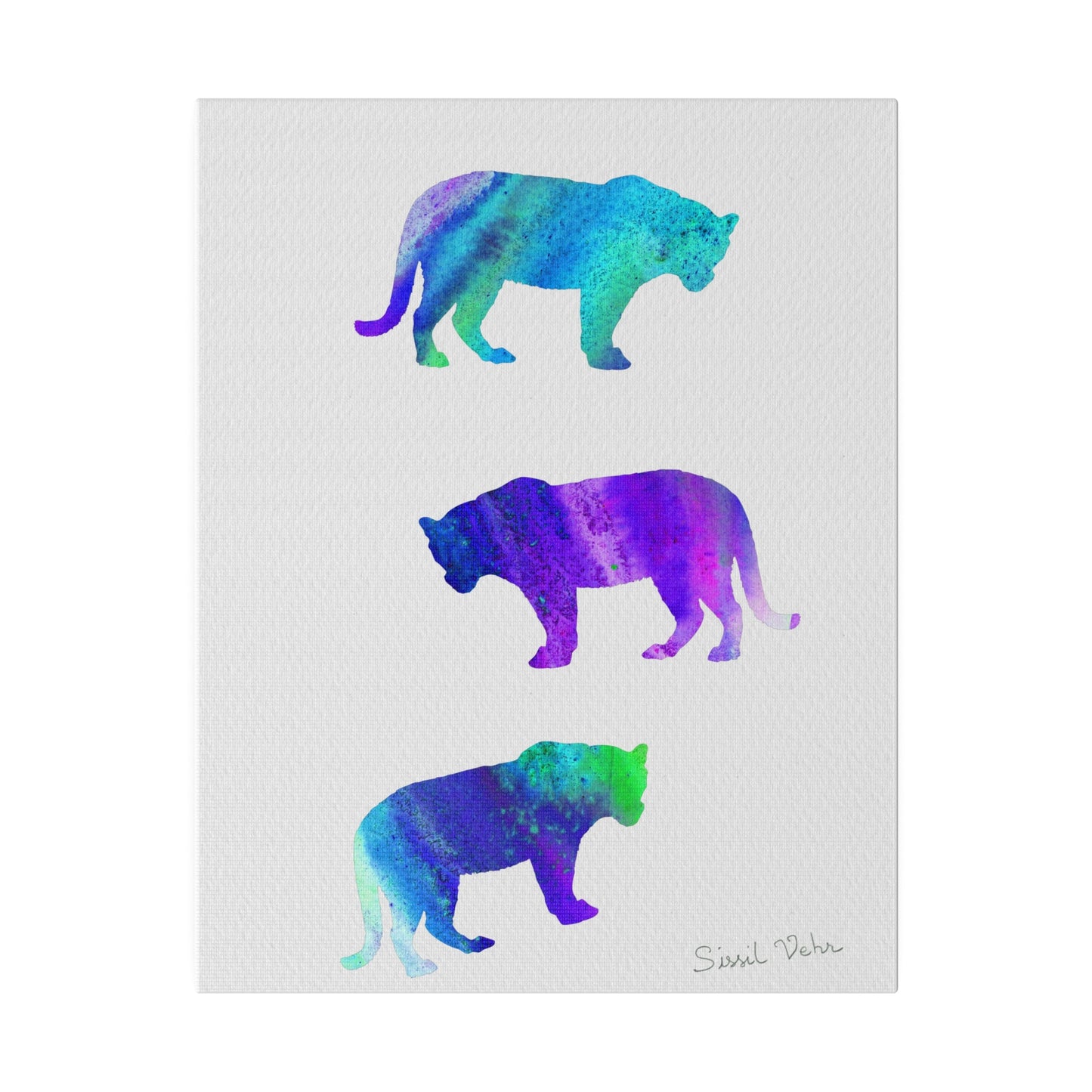 Impression d'art : Aquarelle Tigres palette Cyan