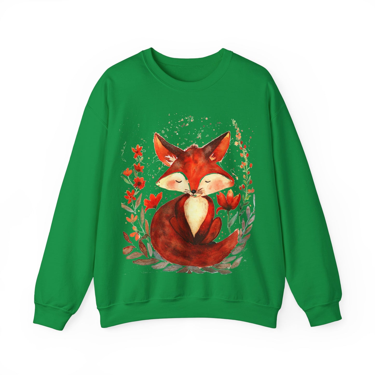 Pretty hand-painted fox and flowers Customizable sweatshirt: Unisex comfort clothing