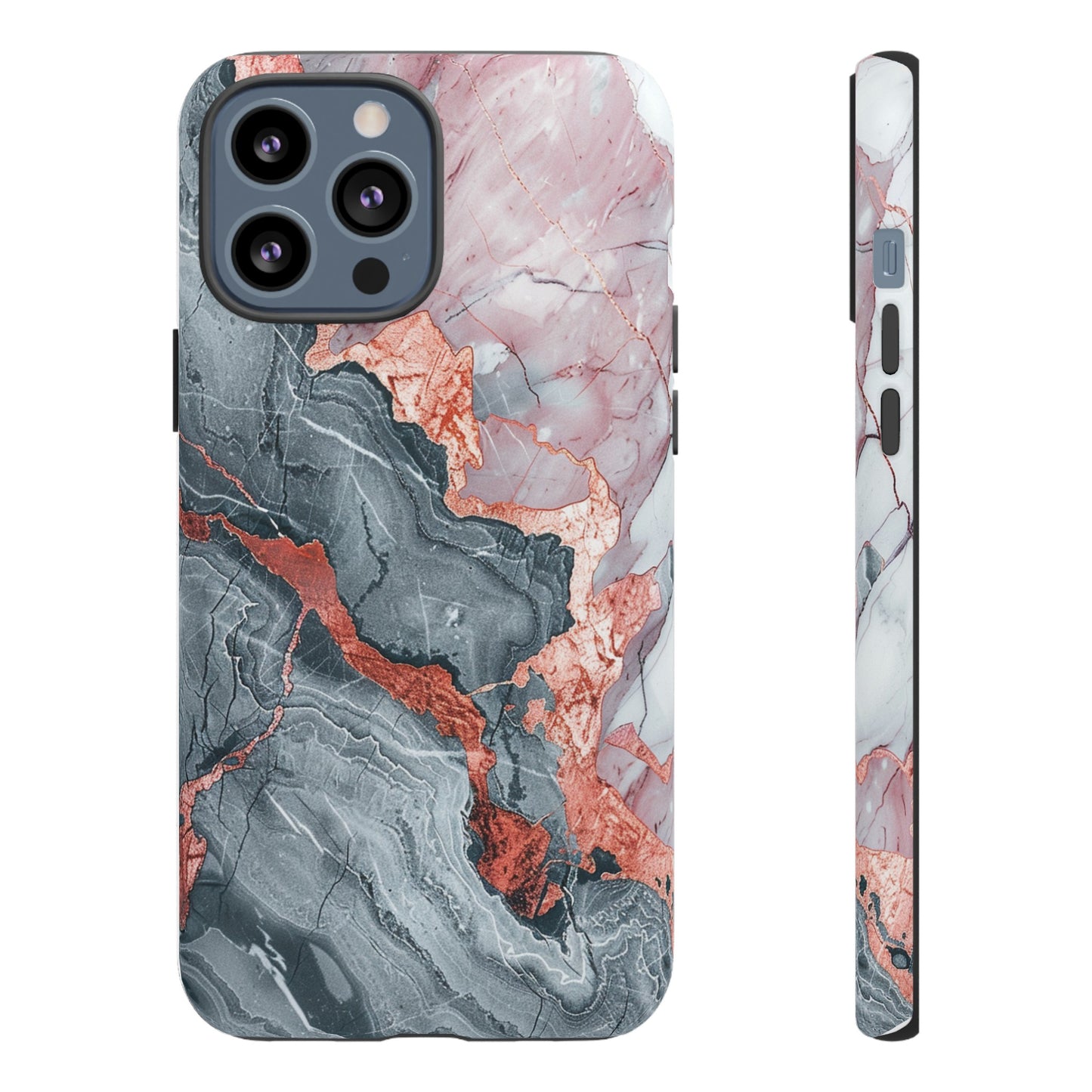 Coque téléphone robuste et résistante aux chocs  : marbre gris , orange et or