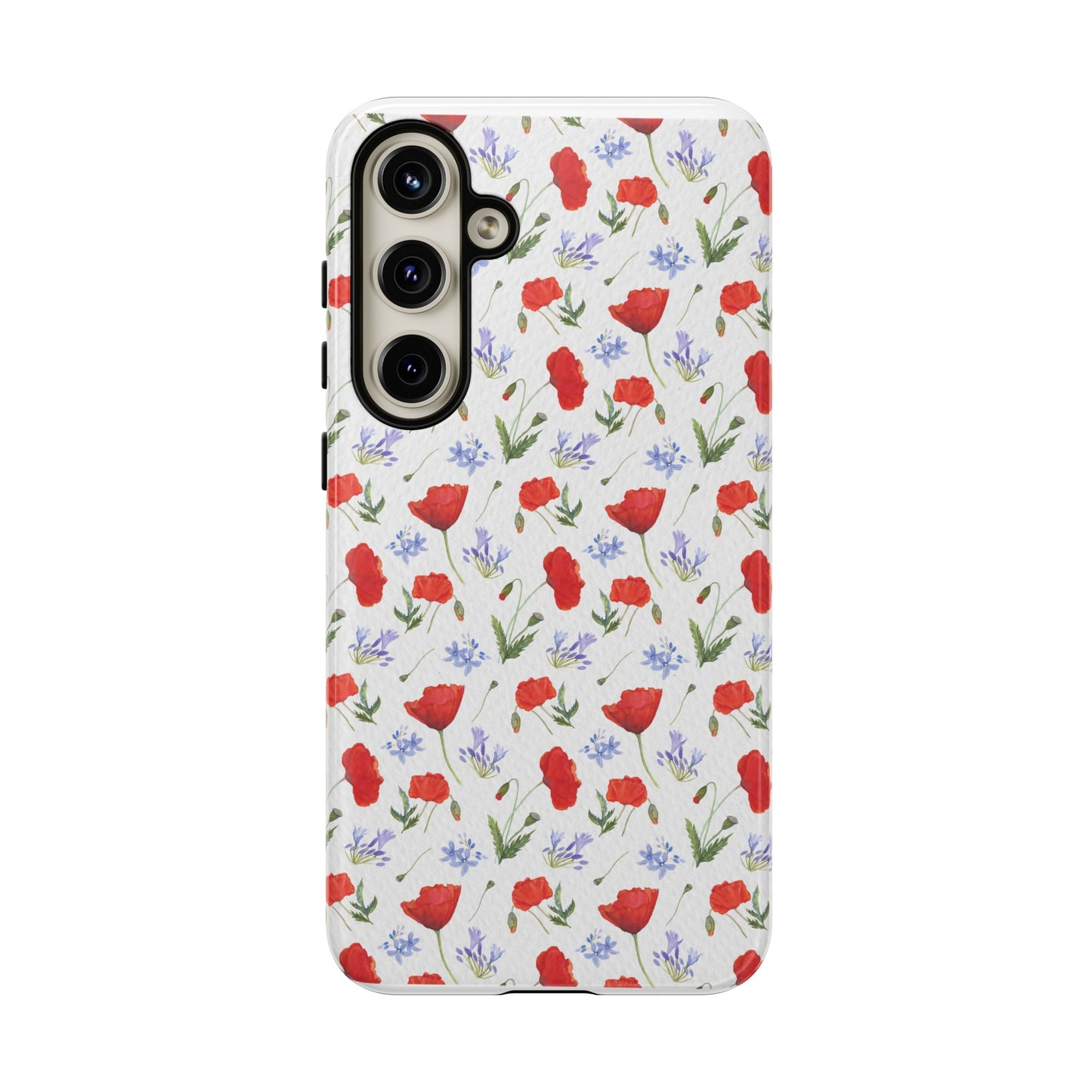 Robust and shock-resistant phone case: Watercolor Poppies and Agapanthus Flowers