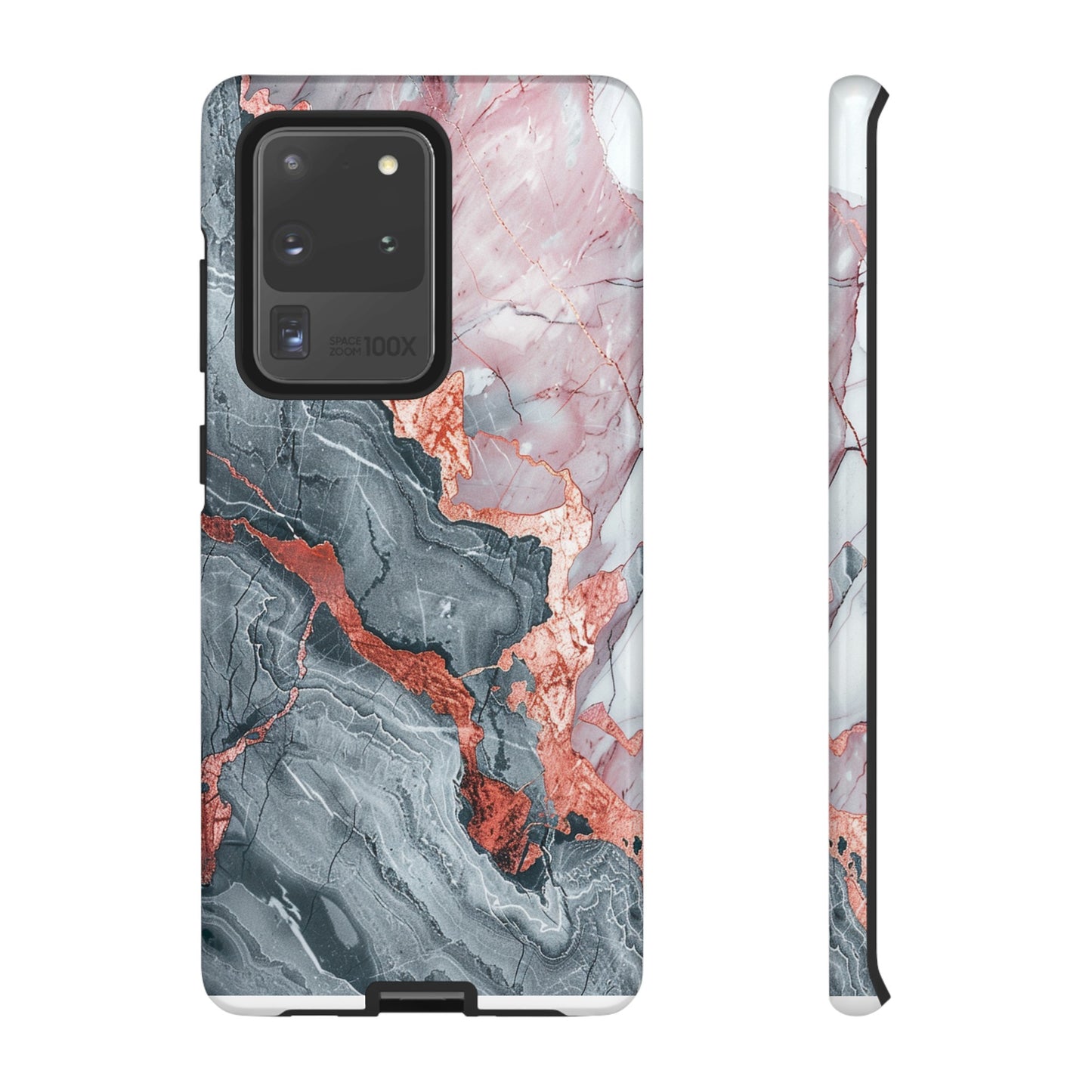 Coque téléphone robuste et résistante aux chocs  : marbre gris , orange et or