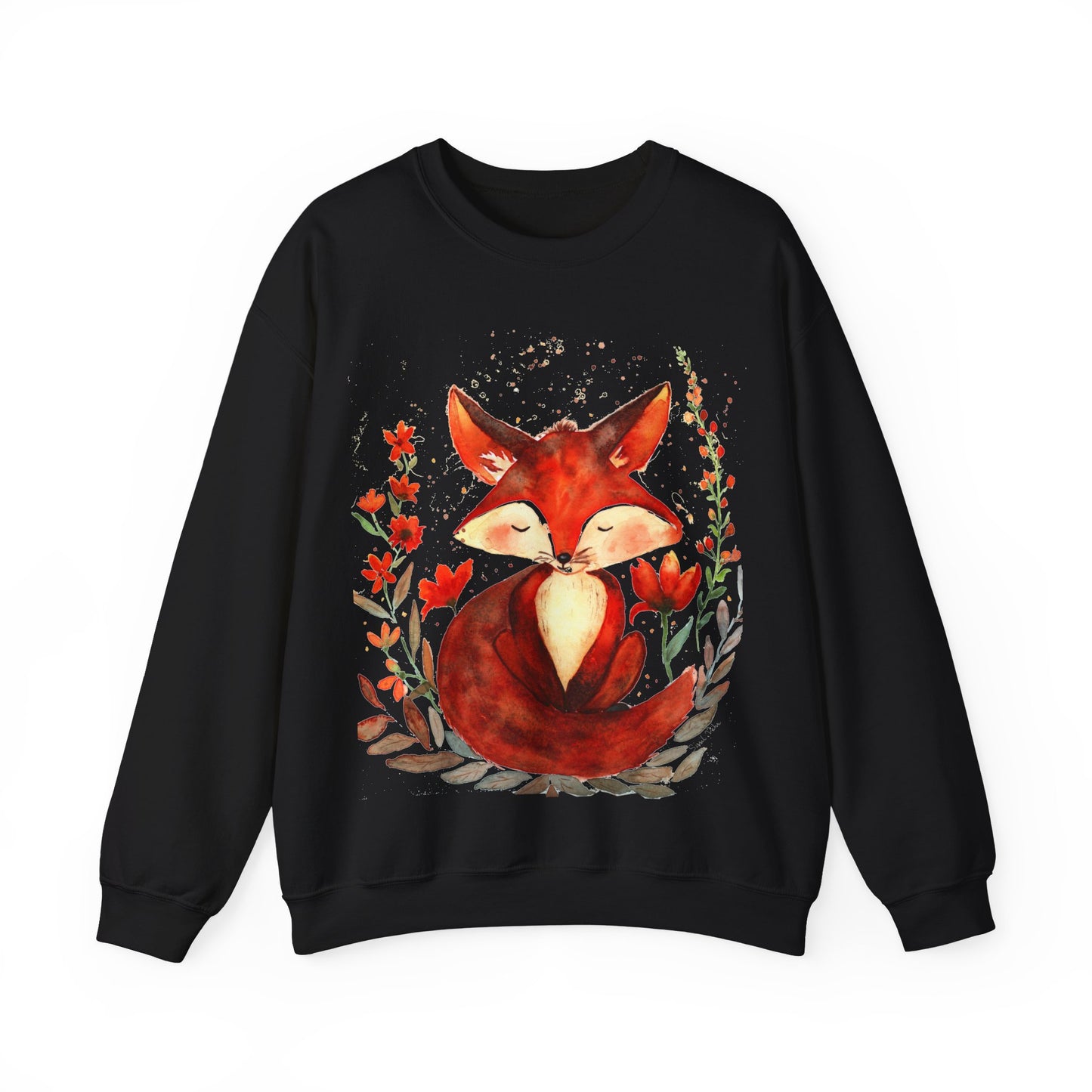 Pretty hand-painted fox and flowers Customizable sweatshirt: Unisex comfort clothing