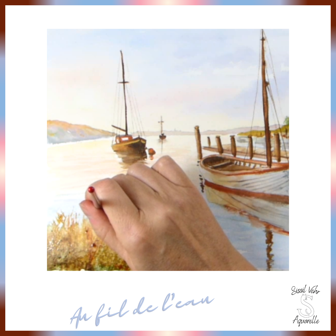 Tutoriel Vidéo Aquarelle DIY : Lever de Soleil avec Bateaux et Reflets avec carnet PDF inclus