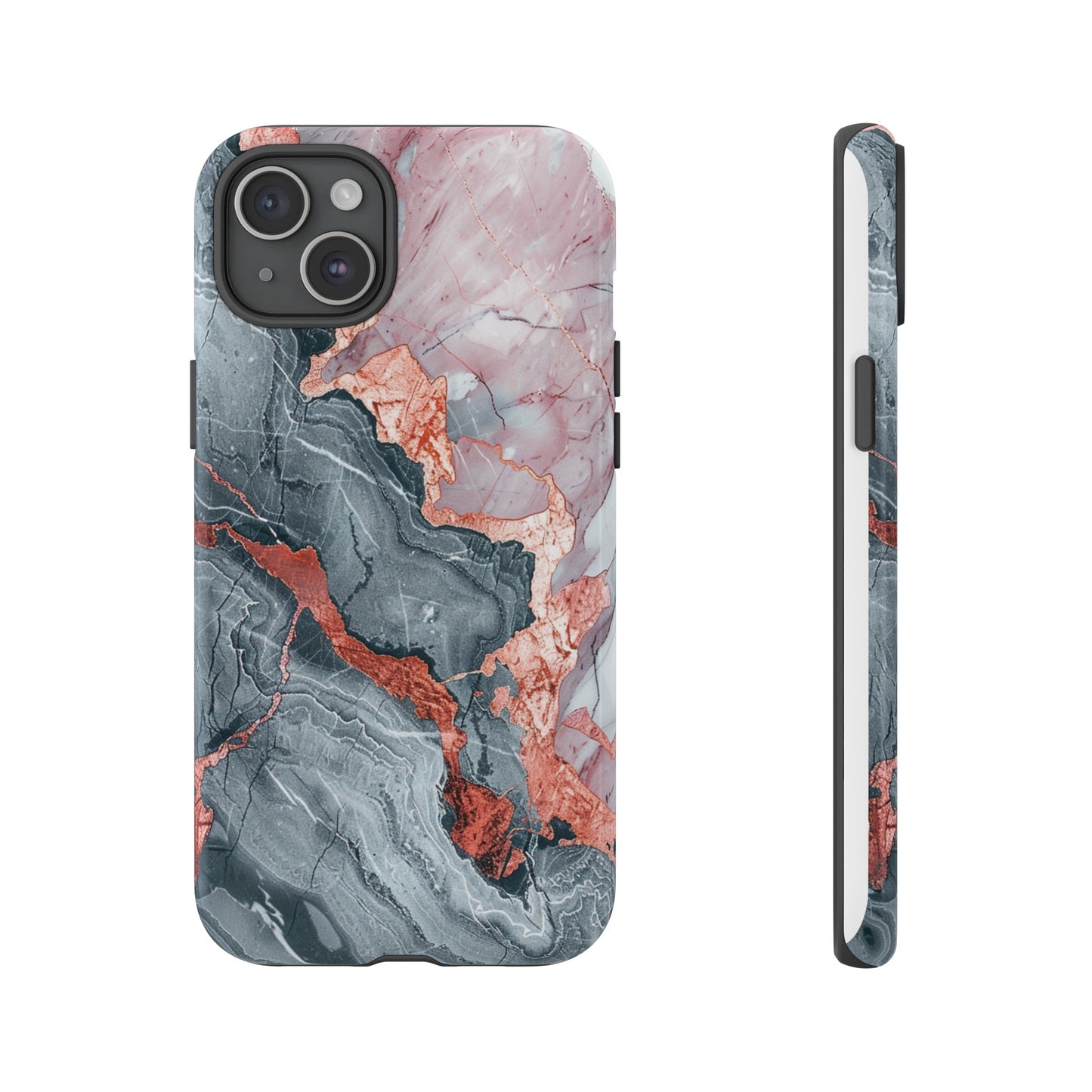 Coque téléphone robuste et résistante aux chocs  : marbre gris , orange et or