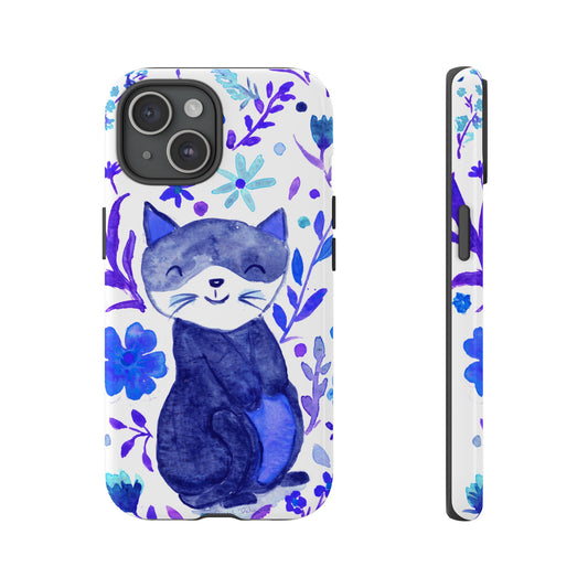 Robust and shock-resistant phone case Watercolor: Floral cat