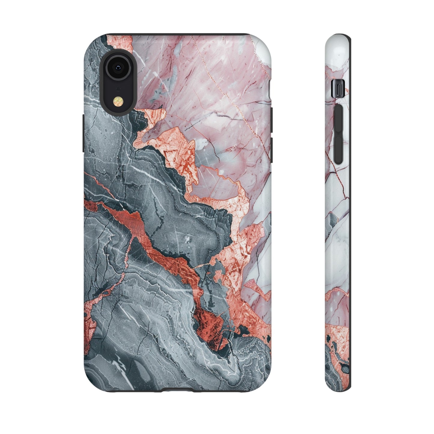 Coque téléphone robuste et résistante aux chocs  : marbre gris , orange et or