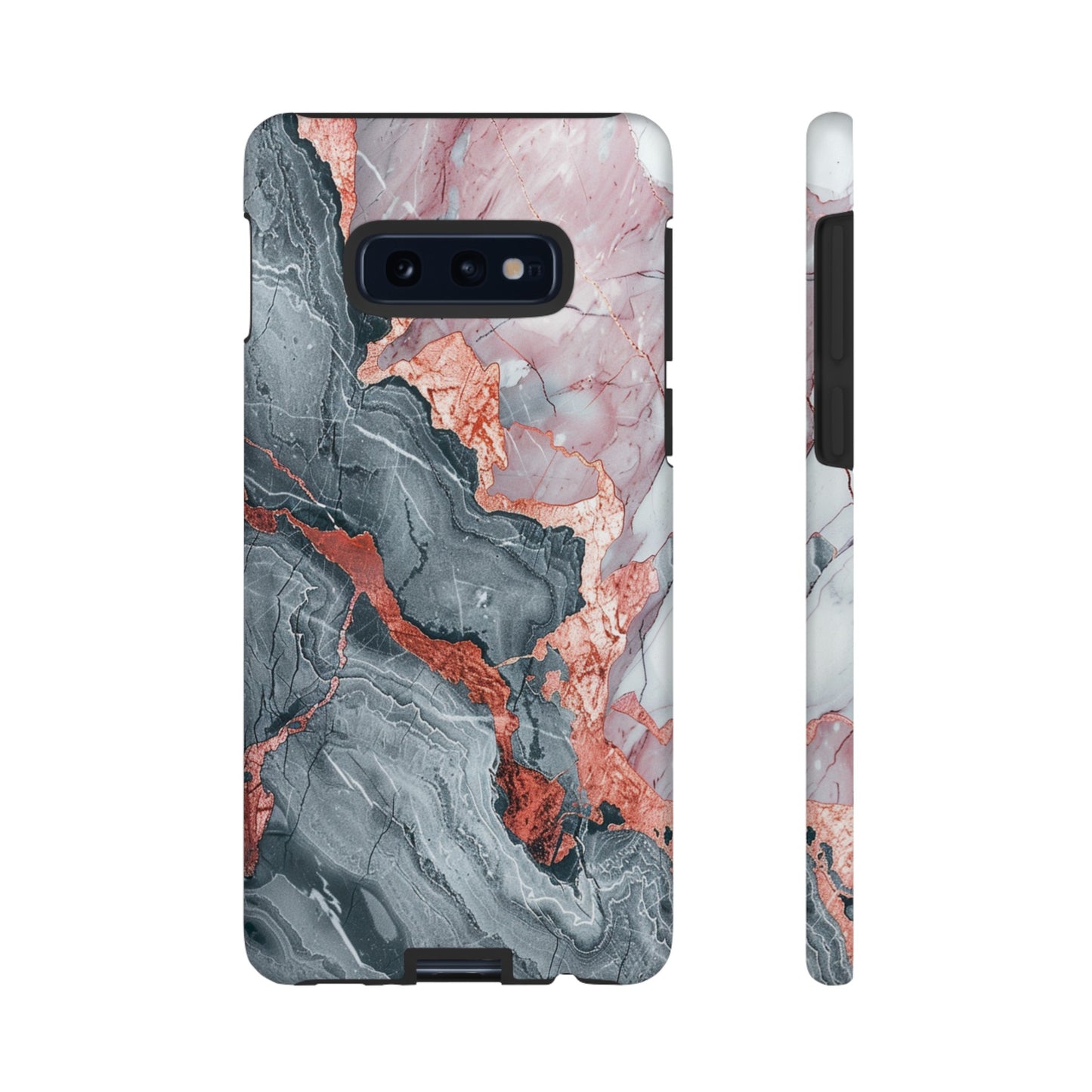 Coque téléphone robuste et résistante aux chocs  : marbre gris , orange et or