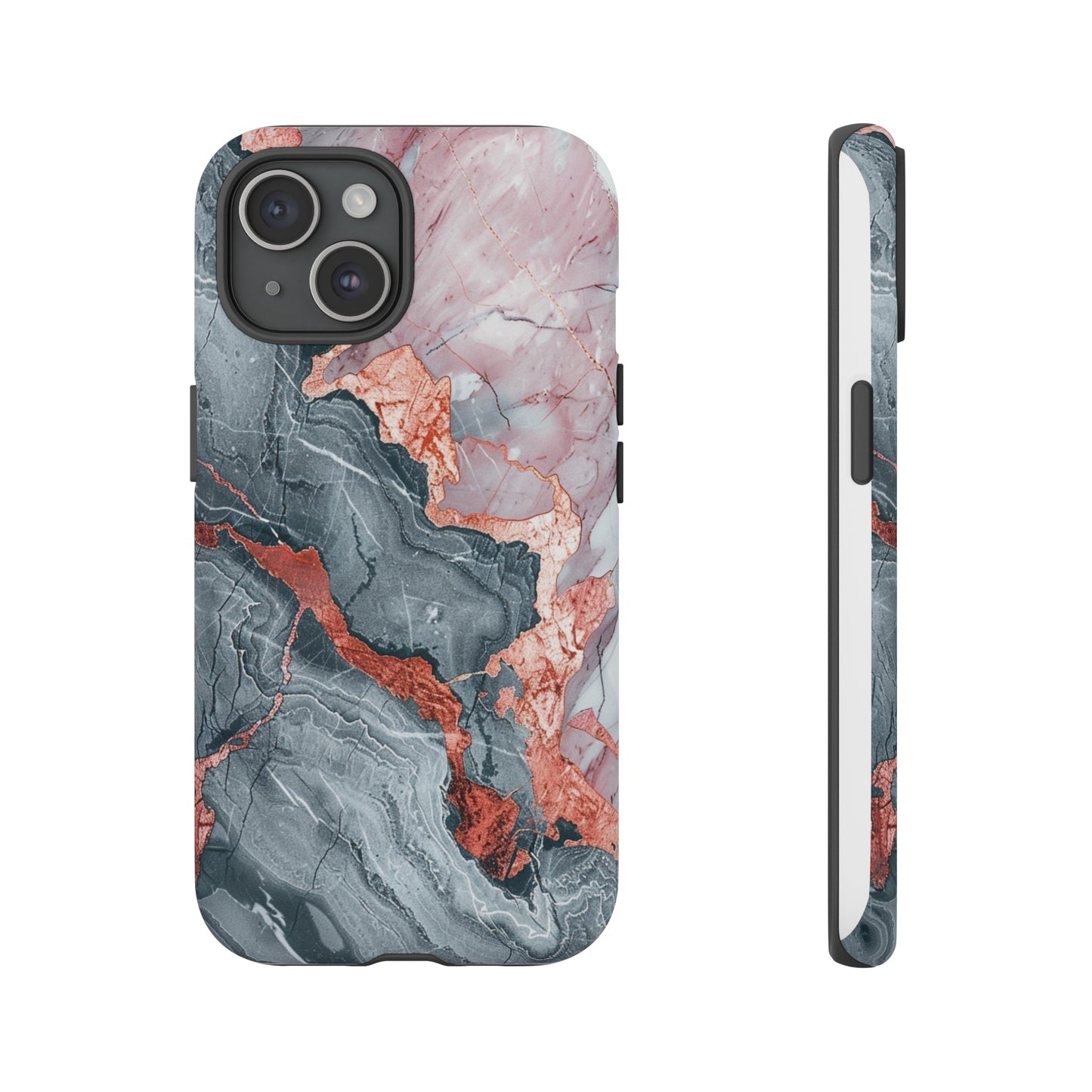 Coque téléphone robuste et résistante aux chocs  : marbre gris , orange et or