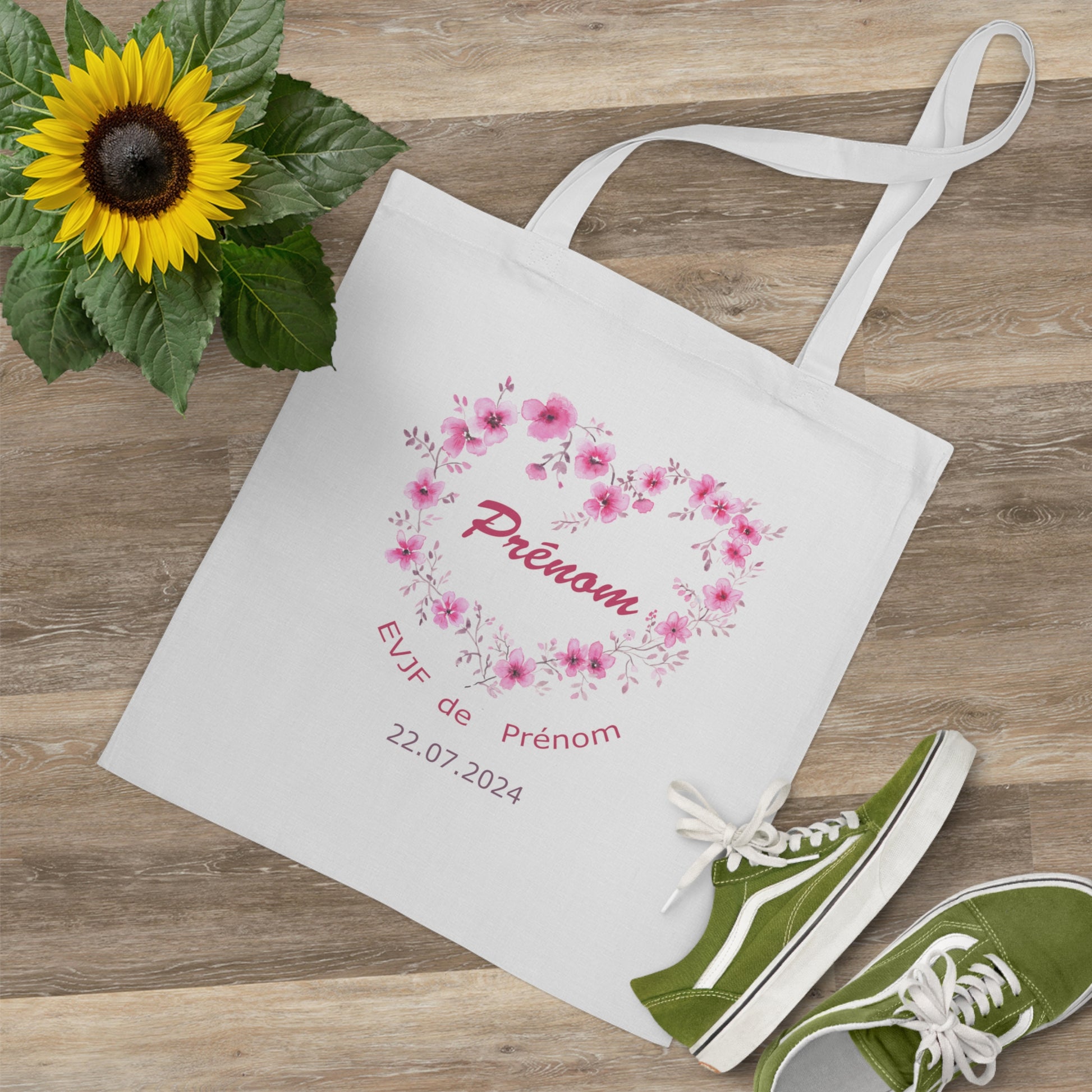 Tote bag / Sac Fourre tout EVJF personnalisé Coeur fleurs coton , Tote bag EVJF, Tote bag témoin, Team de la mariée