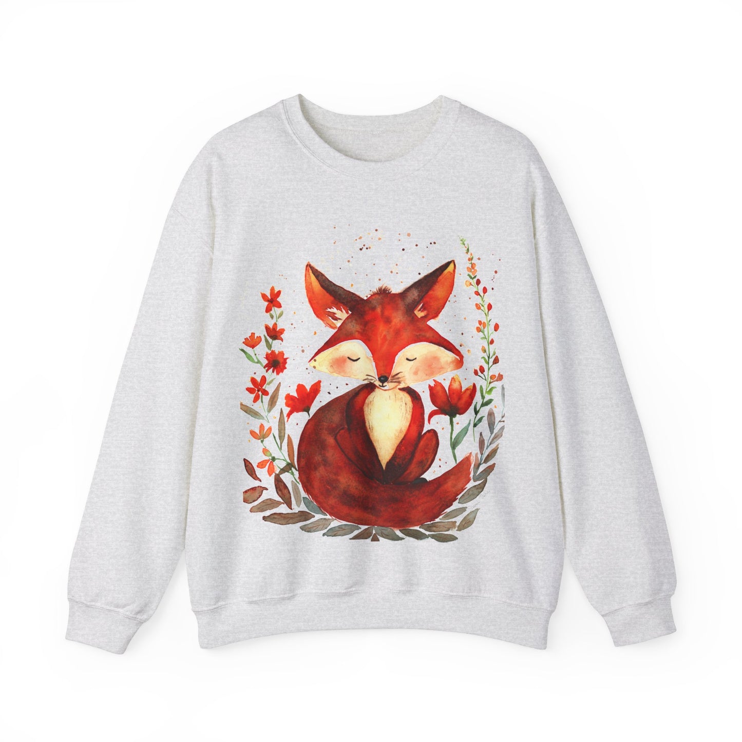 Pretty hand-painted fox and flowers Customizable sweatshirt: Unisex comfort clothing