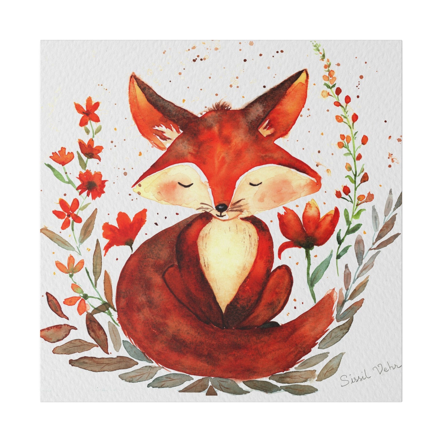 Impression d'art aquarelle : Adorable renard